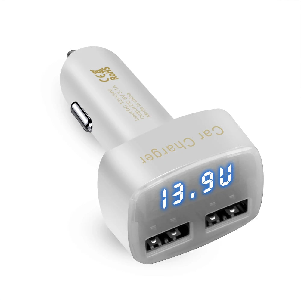 4 In 1 Car Charger Quick Charge 3.1A Dual Usb LCD Display With Temperature/voltage/current Meter Tester Adapter Digital Display