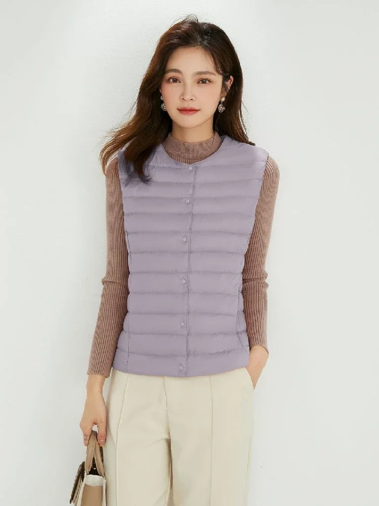 Women Sleeveless Puffer Vest Women's Ultra Light Down Vest Women Two Ways Waistcoat Portable Warm Sleeveless Winter Liner