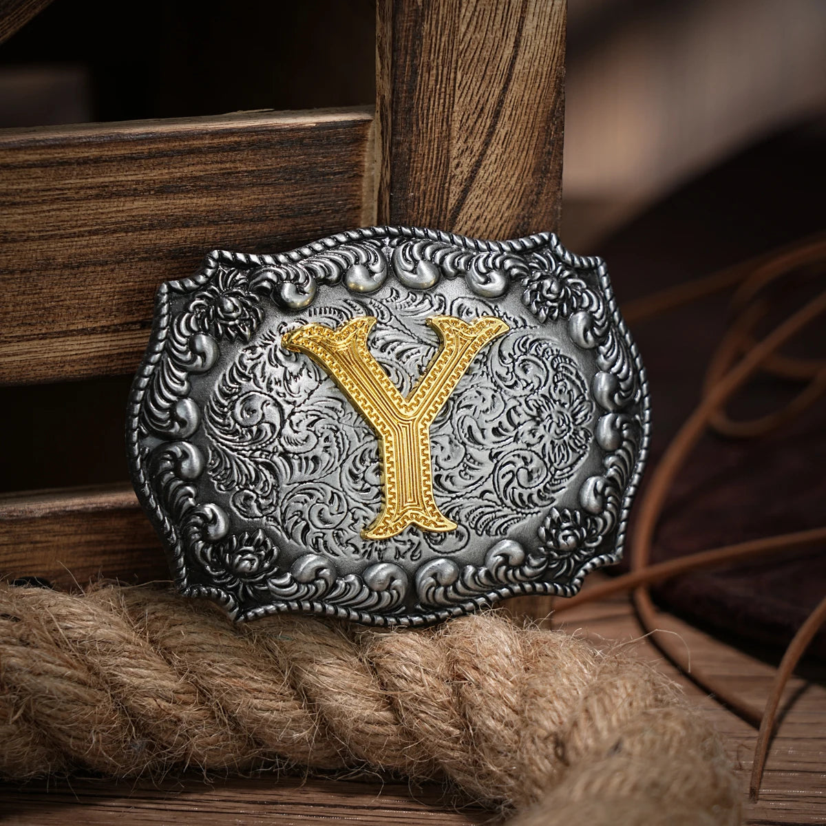 Western Belt Buckle Initial Letters ABCDEFG to Y-Cowboy Rodeo Silver Large Belt Buckle for Men Women