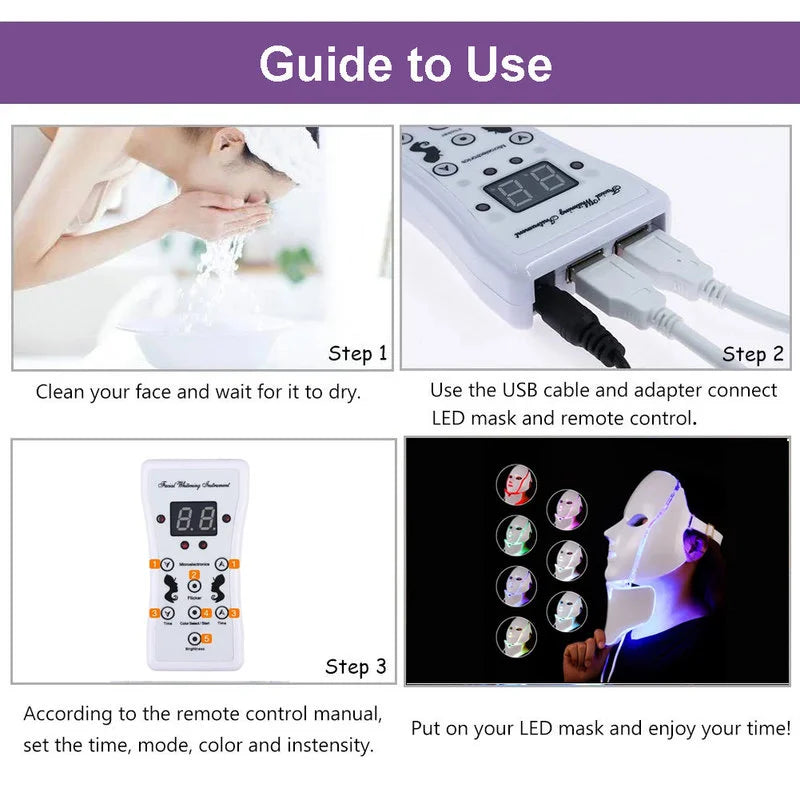 Led Face Neck Mask Light Therapy 7 Colors Photon Blue Red Light Maintenance Beauty Skin Rejuvenation Home Facial Skin Care Mask