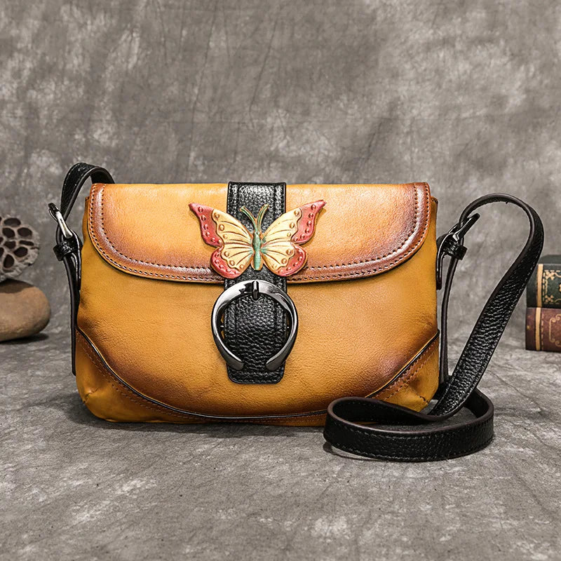 MOTAORA Women Bag Retro Genuine Leather Handbags For Women 2025 New Hand Painted Shoulder Bags Casual Small Messenger Bag Female
