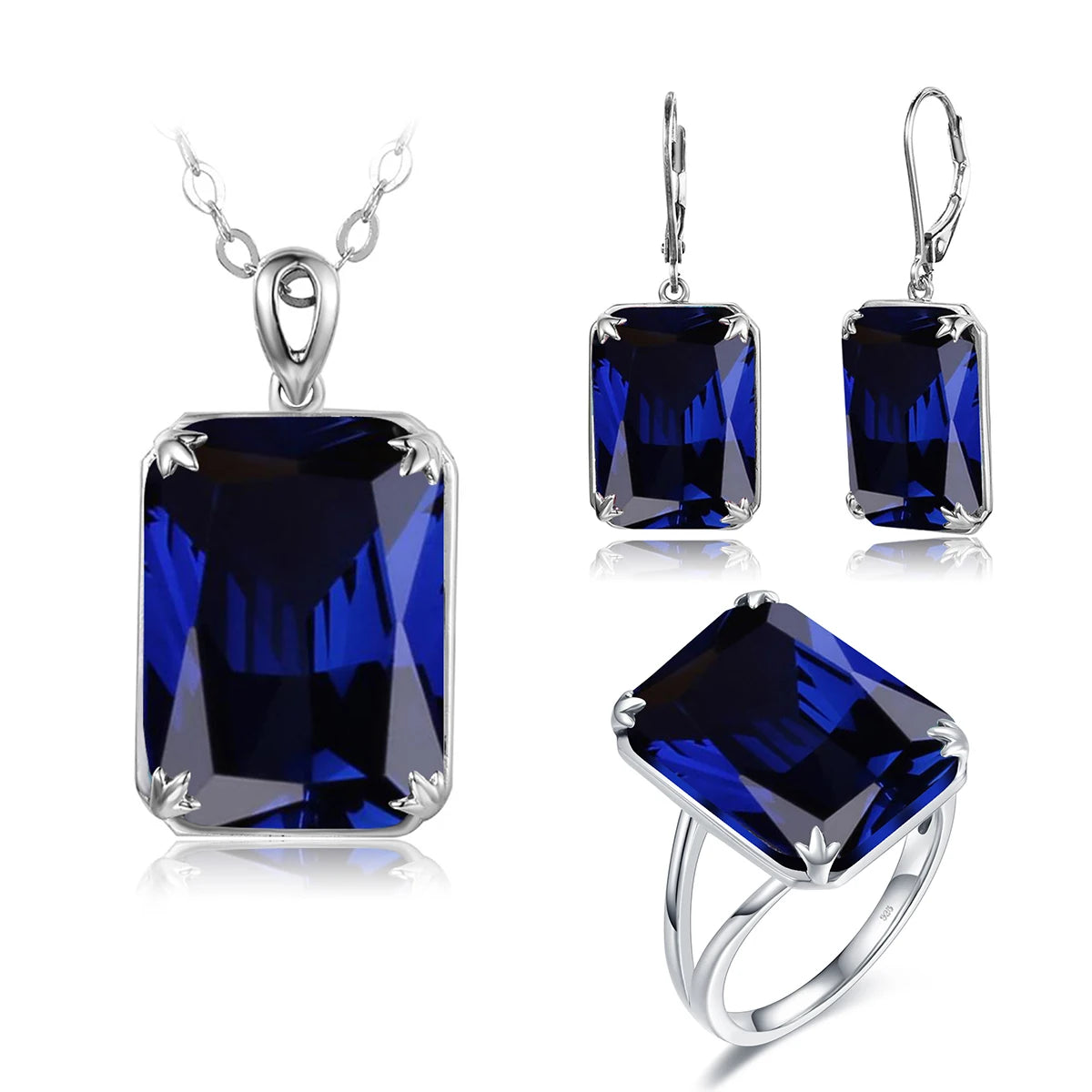 Classic Jewelry Sets for Women 18K Gold Plated Aquamarine Ring Earrings Pendant Silver 925 Anniversary Wedding Quality Gifts