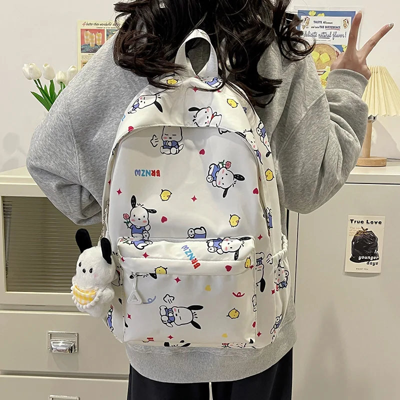2024 Sanrio Cute Kuromi Melody Cinnamoroll Large Capacity Backpack Boys Girls Cartoon Hello Kitty Kawaii Canvas Schoolbag