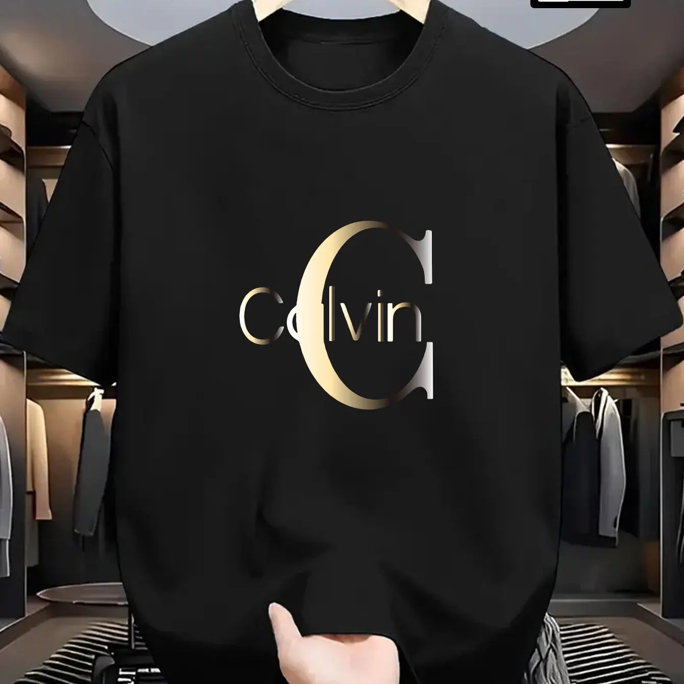 Men’s Summer 100% Cotton Casual T-Shirt,Calvin Letter Pattern Print | Loose Fit | Sports & Streetwear Style.