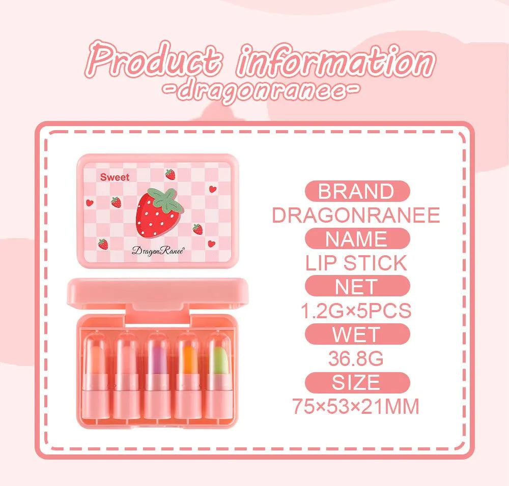 5pcs/set temperature change mini lipstick set fruit flavor is not easy to stick cup color change lipstick
