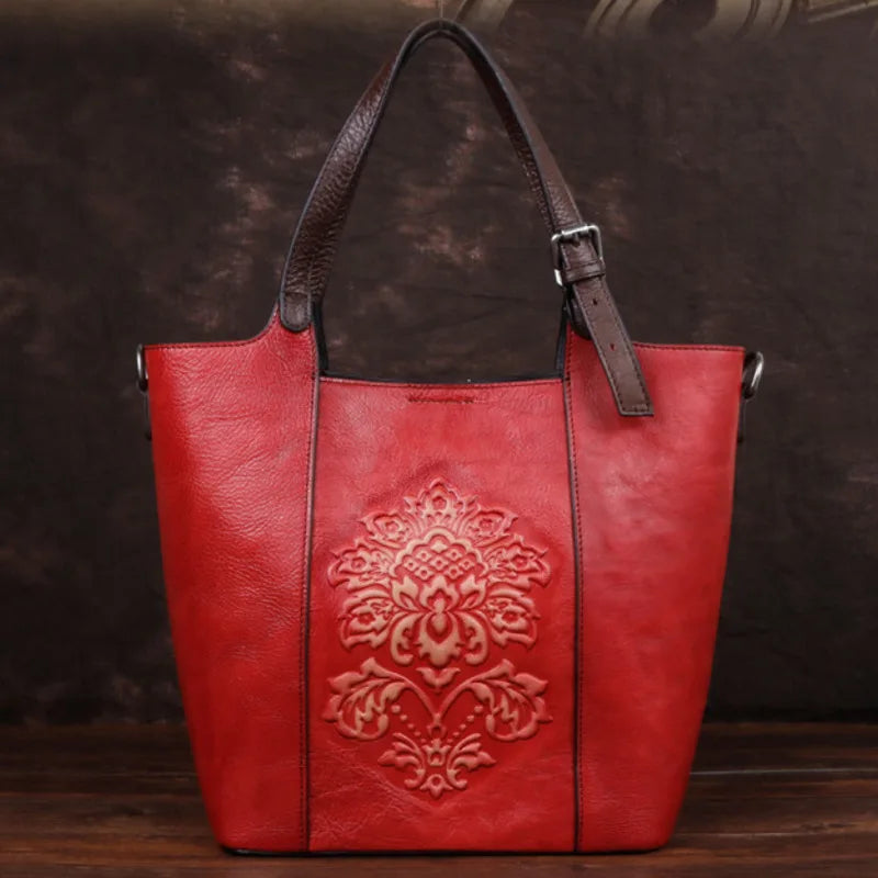 MOTAORA Large Capacity Bucket Bag 2025 New Vintage Luxury Handbags Women Genuine Cowhide Handmade Embossing Woman Shoulder Bags