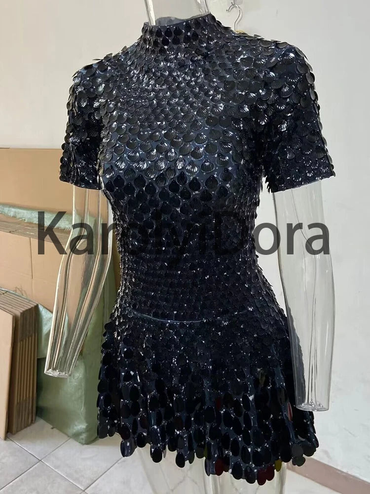 Sexy Black Shell Sequins Mini Dress Nightclub Dance High Quality Performance Clothing Bodysuit Birthday Red Dresses