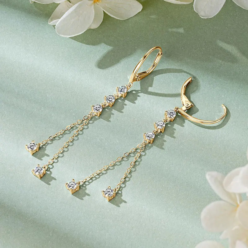 RAPRGOLD Certified Moissanite Tassels Chain Hoop Earring for Women 925 Sterling Silver Dangling Earrings Jewelry Gift pendientes
