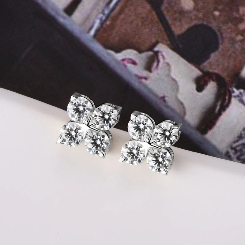 Lnngy Four-leaf Clover Moissanite Earring Pendant Necklace For Women 925 Sterling Silver Stud Earrings Lucky Flower Jewelry
