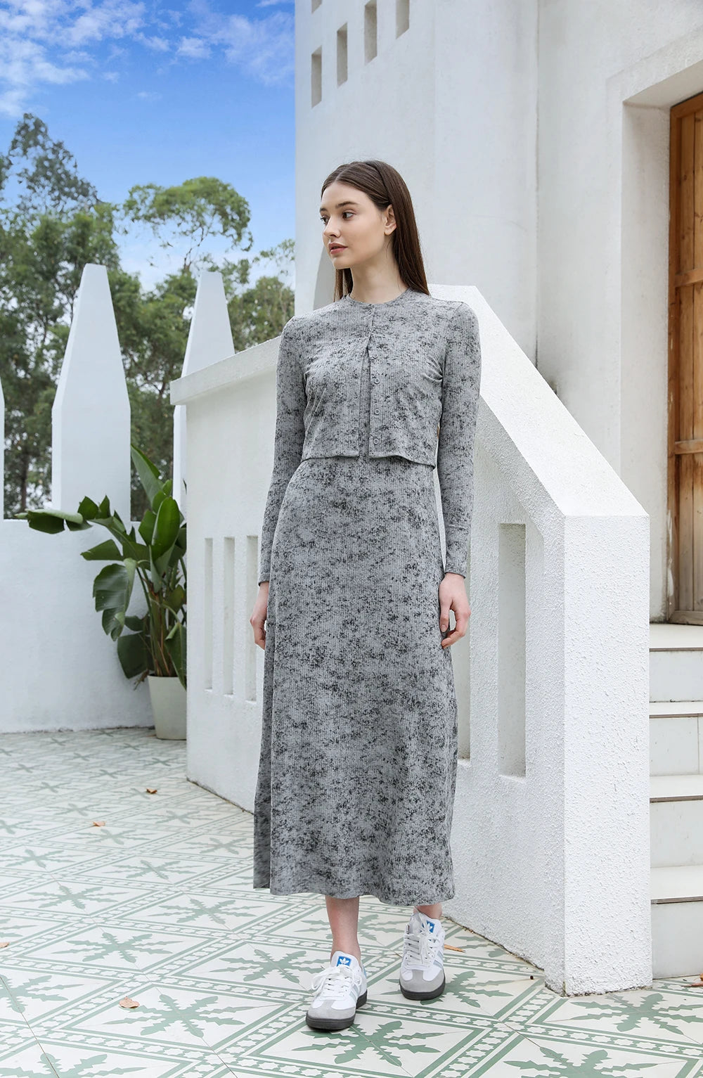AP SS2025 Women Rib Tie Dye Cardigan & Dress Set – Cotton Blend