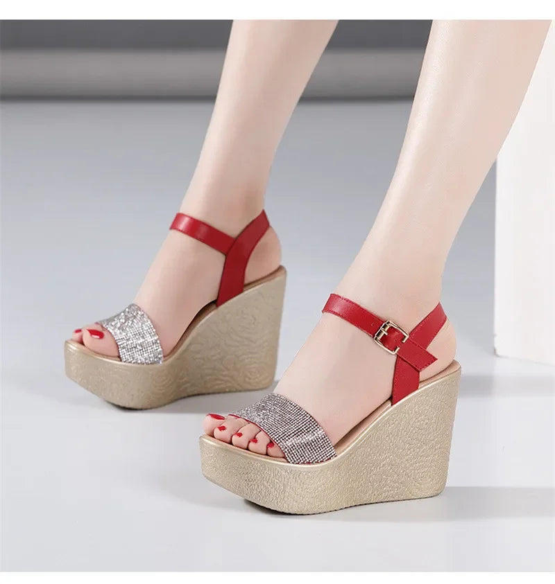 Women’s Luxury Rhinestone Super High Heel Sandals – Peep Toe, 11 cm Heel