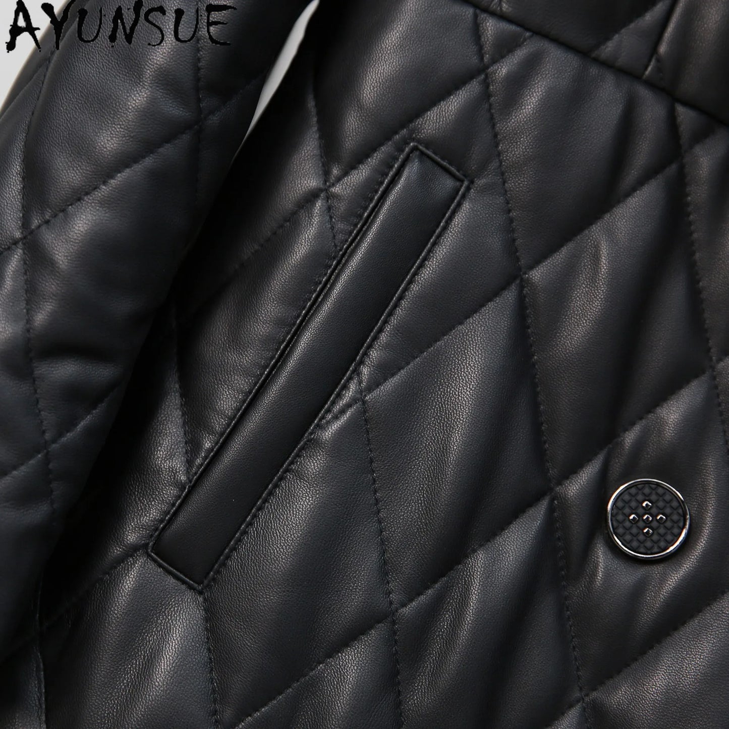 AYUNSUE Fox Fur Collar Genuine Leather Down Jacket Women Winter Clothes 2025 Mid-length Sheepskin Coat for Woman Jaqueta Couro