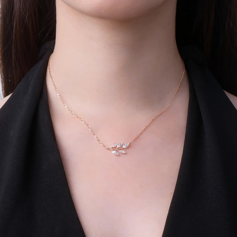 Lnngy Certified GRA Marquise Cut Moissanite Leaf Pendant Necklace Real Silver Chain 925 For Women Exquisite Neck Jewelry Gift
