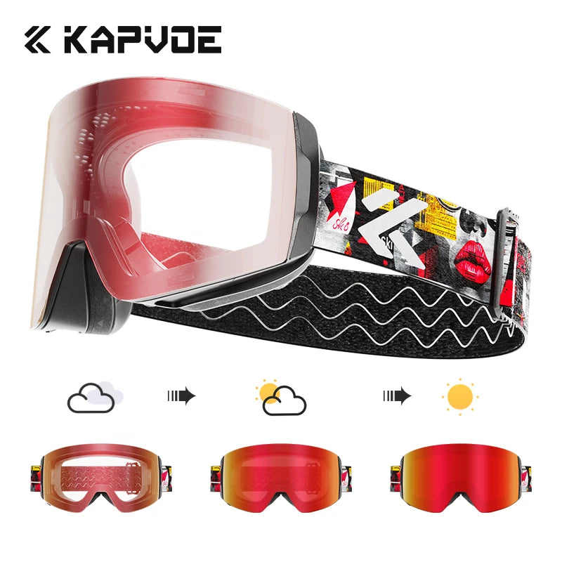 KAPVOE Winter Outdoor Ski Goggles Double Magnet Adsorpt Layers UV400 Anti-fog Coatings Snowmobile Snowboard Skiing Men Women