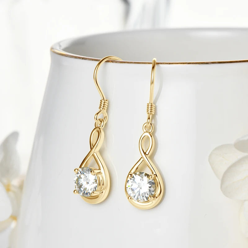 Lnngy 1.0ct Round Moissanite Dangle Hook Earring 925 Sterling Silver Ladies Light Luxury Earring for Women Fashion Jewelry Gift