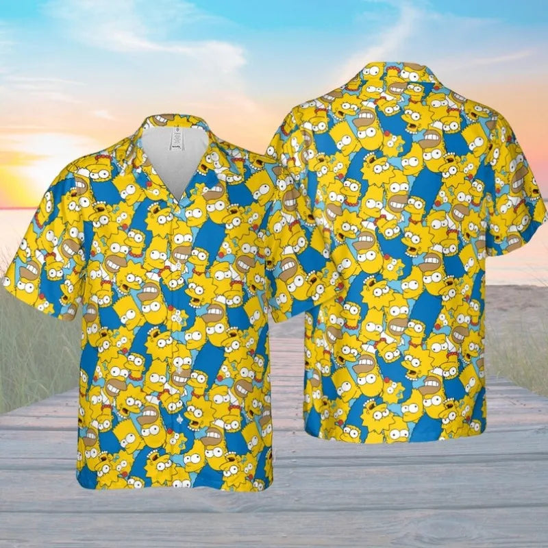 The Simpsons Cartoon Short Sleeve Shirt Men's Hawaiian Summer Beach Shirt Casual Fun T-Shirt Anime Oversized Girls T-Shirt