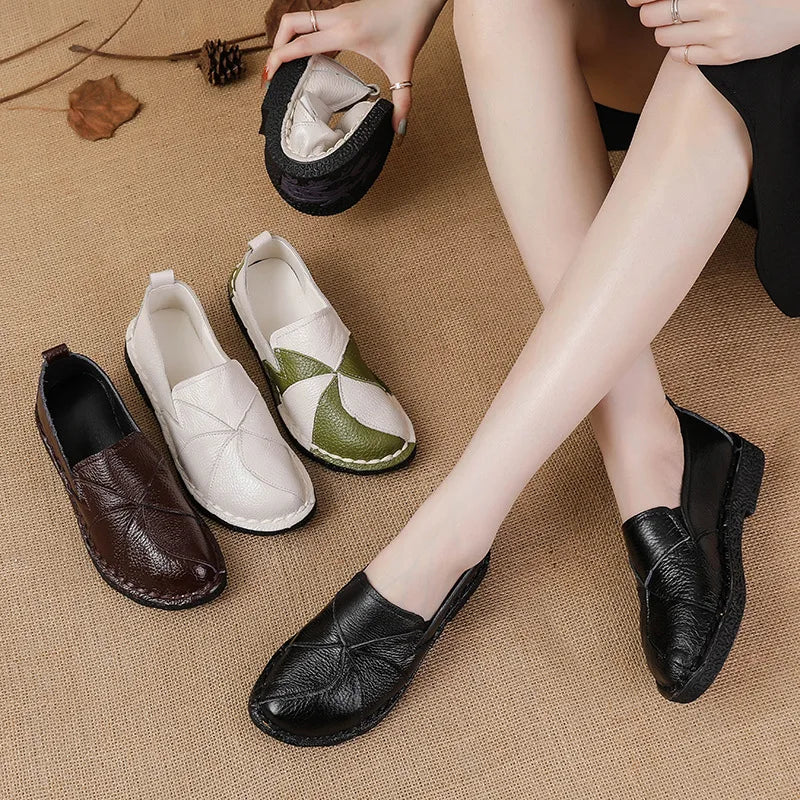 WOIZGIC Women's Ladies Female Woman Mother Shoes Flats Genuine Leather Loafers Moccasins Mixed Colorful Non Slip On Plus Size 42