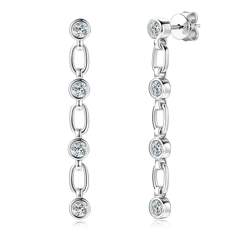 Lnngy 3mm Bezel Moissanite Earrings For Women Exquisite 925 Sterling Silver Long Tassel Earring Wedding Drop Jewelry Gift