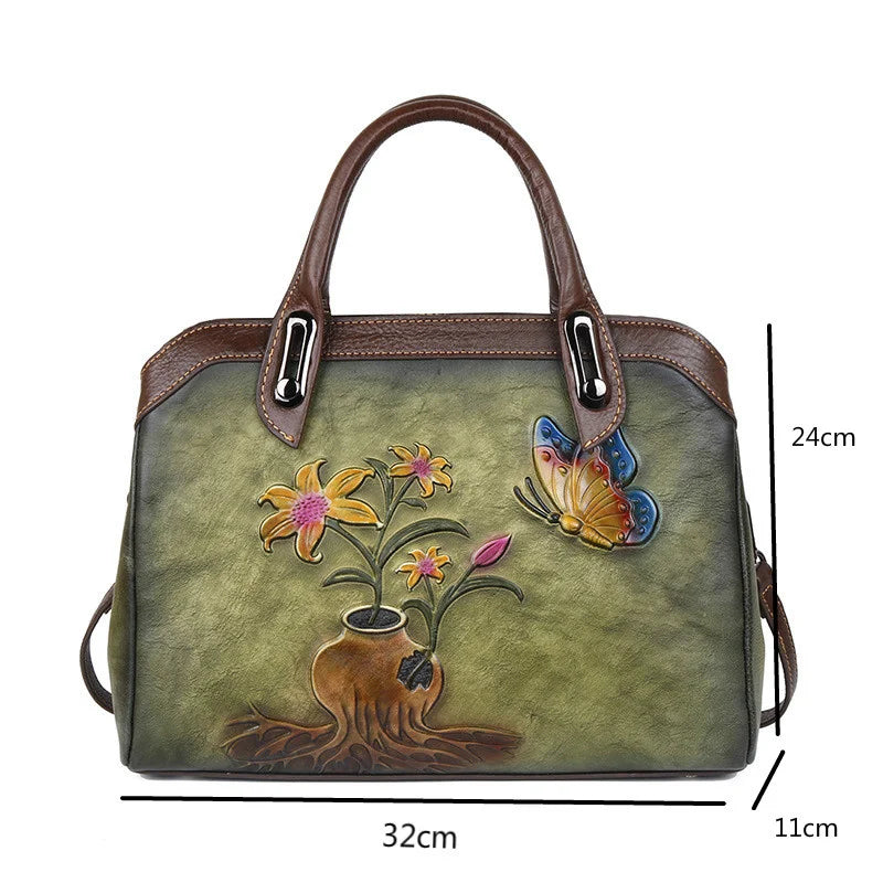 MOTAORA Vintage Women Shoulder Bags Genuine Leather Retro Ladies Handbags For Female Handmade Embossed Women's Bag 2025 Trend