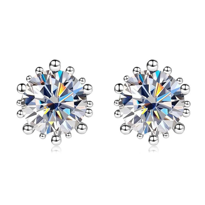 Lnngy Single 2.0ct Moissanite Stud Ear Women 925 Sterling Silver Fashion Earrings For Wedding Engagement Elegant Jewelry Gift