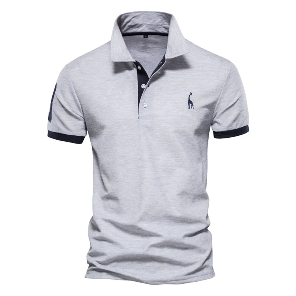 Polo style Giraffe Shirt Men Quality Embroidery Summer Short Sleeve Polo Casual Business Social Mens Polos BR Size
