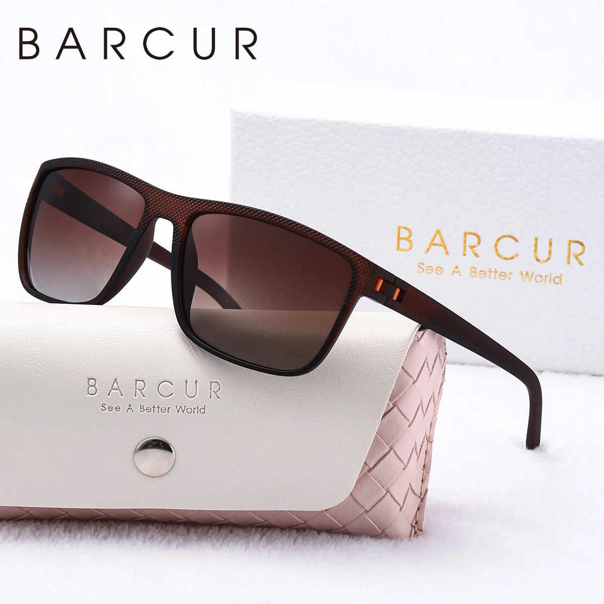 BARCUR Brand Original White Pink Polarized Sunglasses Light Weight Comfort Square PC Eyewear Sports UVA&B Women Sun Glasses
