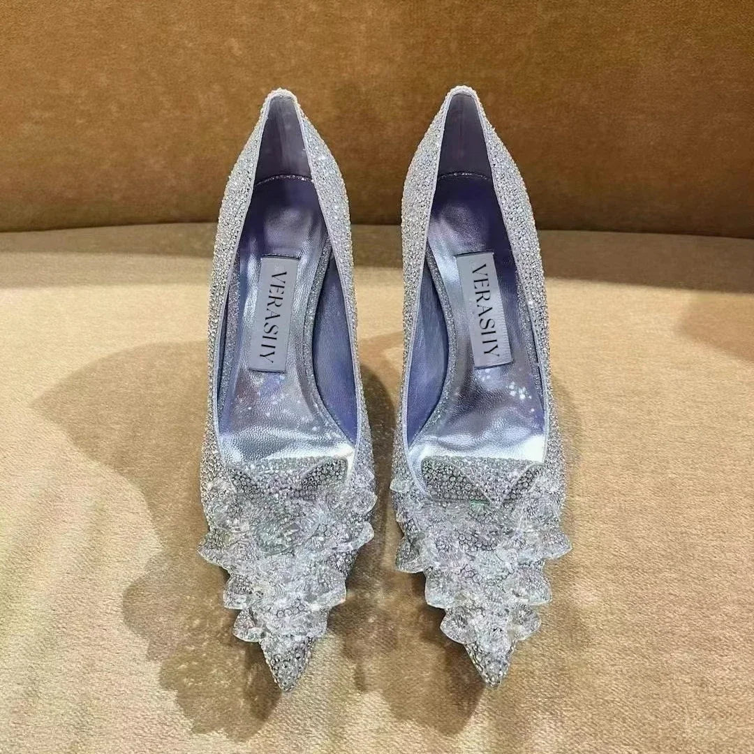 2025 New Spring And Autumn Bridal Wedding Shoes Rhine-shaped High Heels Female Stiletto Crystal Pumps
