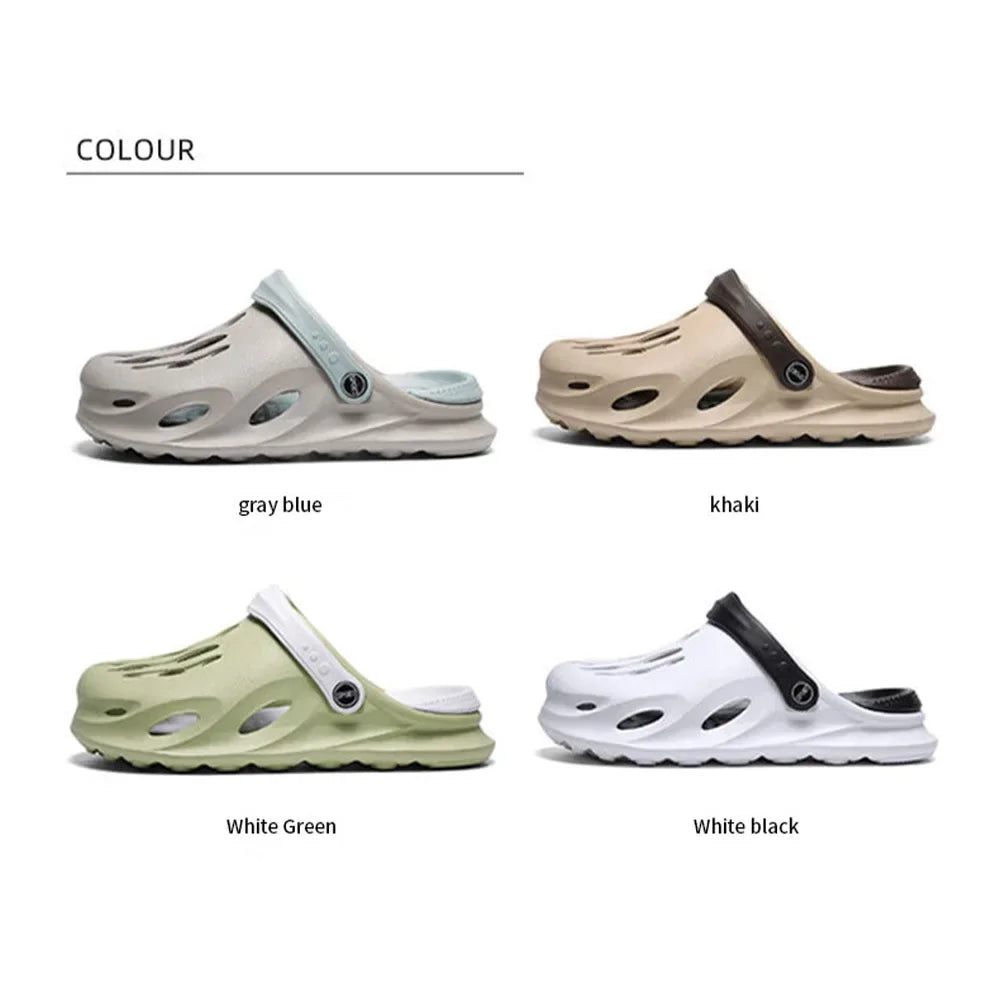Summer Men's Fashion Beach Sandals Clogs Thick Sole Slipper Waterproof Anti-Slip Sandals Flip Flops Non-slip Soft EVA Hole Shoes