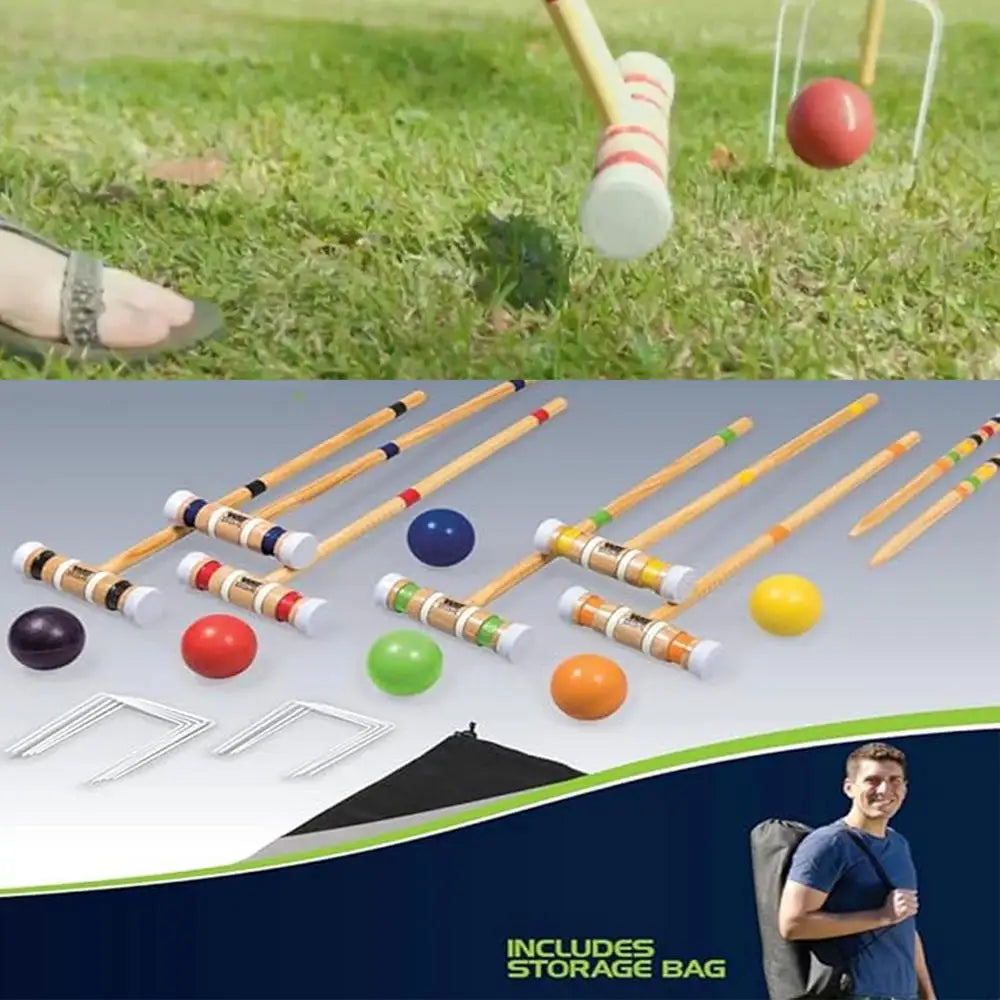 Croquet Game 6 Players Outdoor Family Games Reusable Wooden Bowling Set Outdoor Sports Kit For Men Women