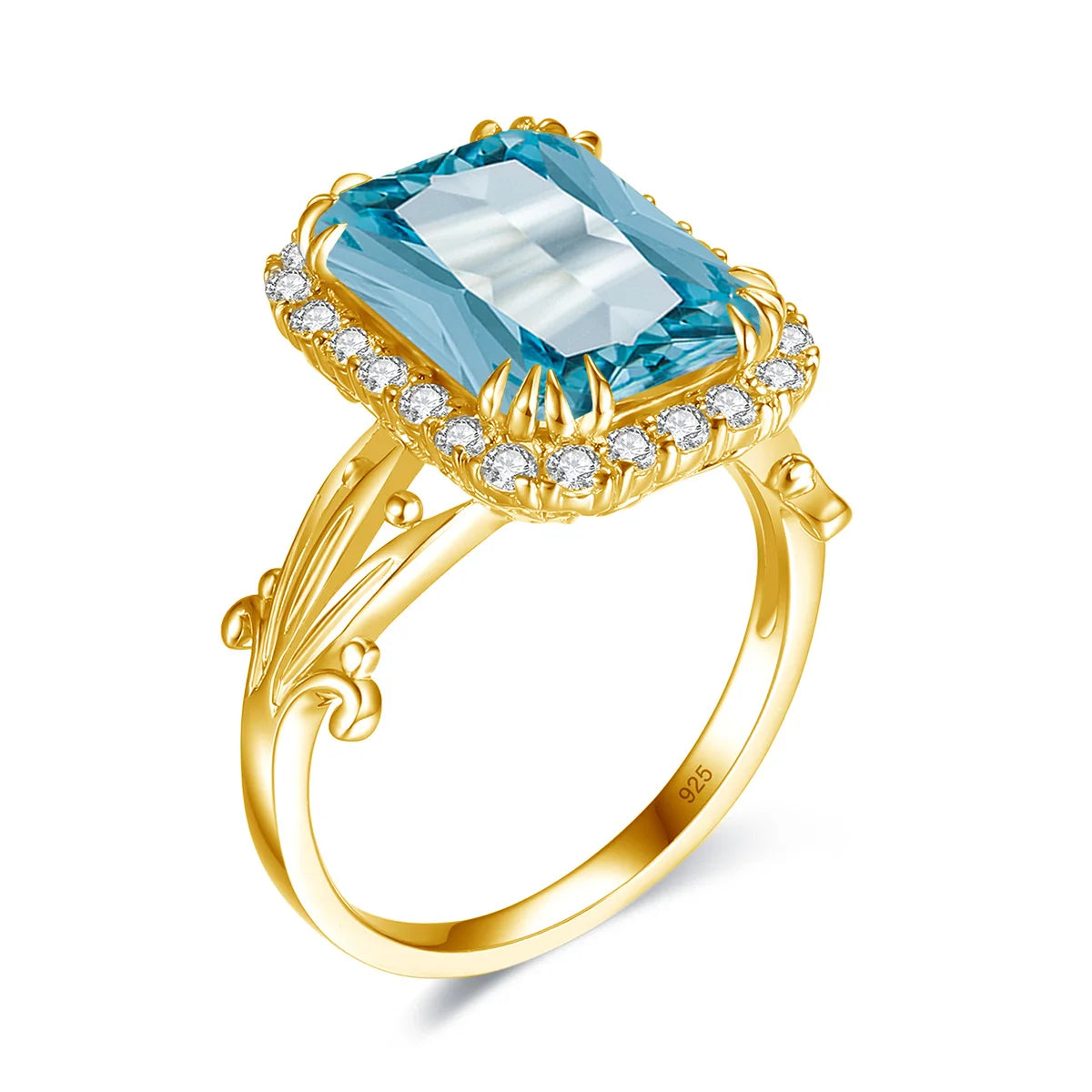 Szjinao High Quality Woman Ring 925 Sterling Silver Aquamarine Rings Gold Plated Luxury Elegant Banquet Party Fine Jewelry