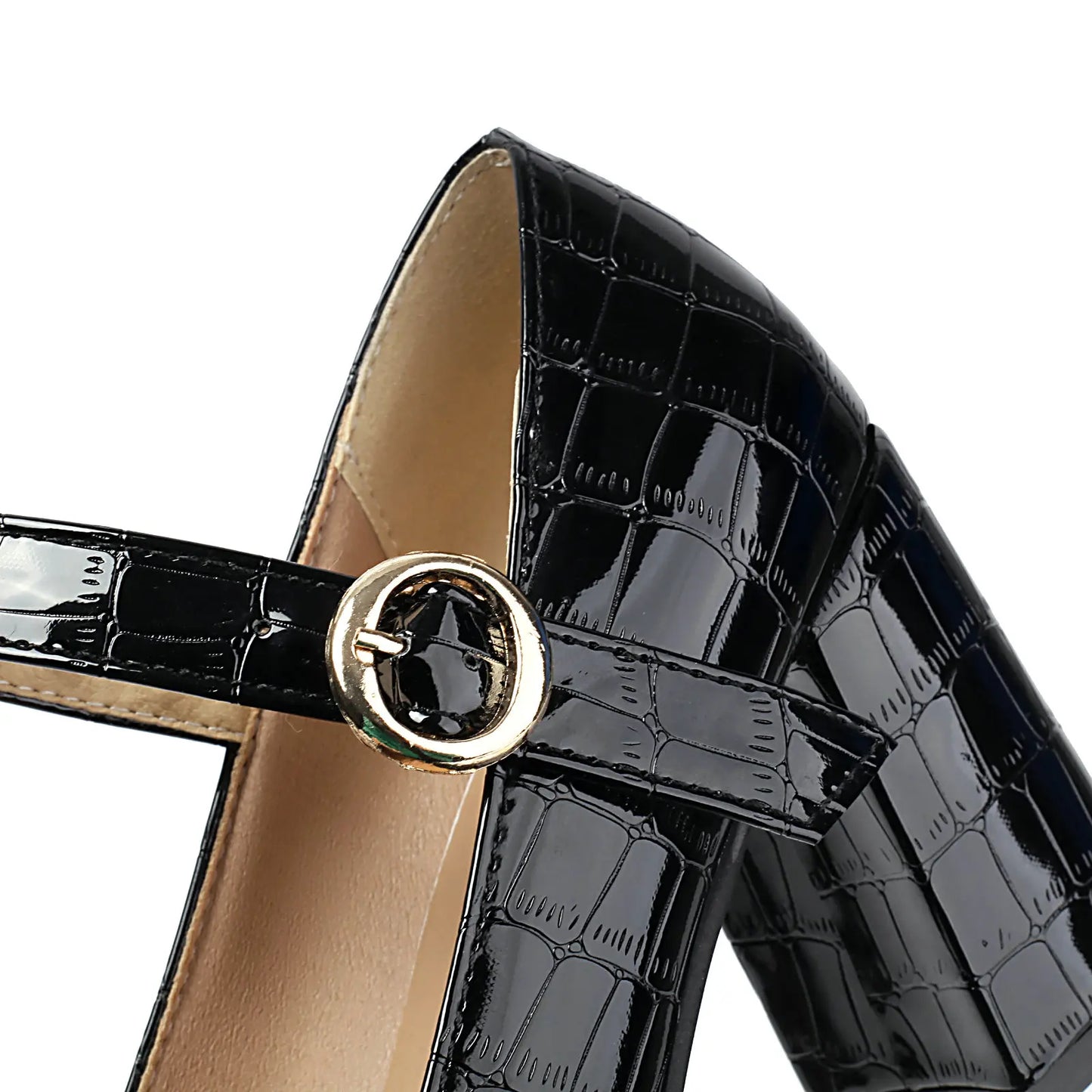 Women’s Platform Strappy Mary Jane Heels – Black & Red Patent Alligator Print – Sizes 31–50