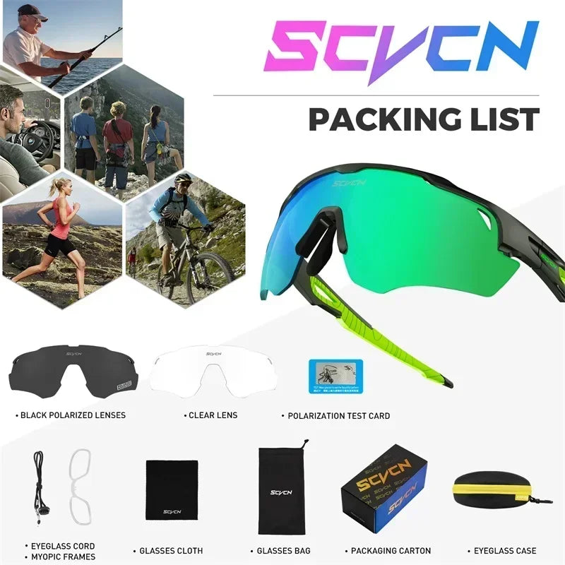 SCVCN Cycling Sunglasses Fashion Polarized MTB Glasses Bicycle UV400 Cycle Eyewear Photochromic Bike Goggles for Men Women