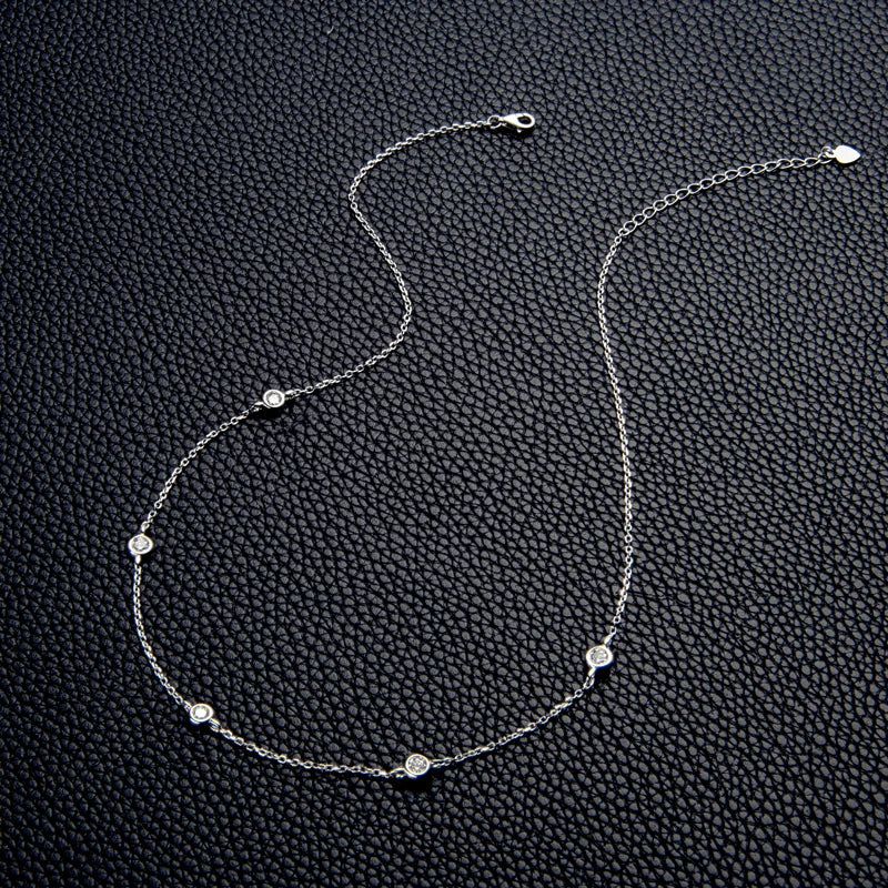 Lnngy 925 Sterling Silver Necklaces Round Cut 2.5mm/4mm Bezel Moissanite Choker Necklace for Women Multilayer Neck Jewelry