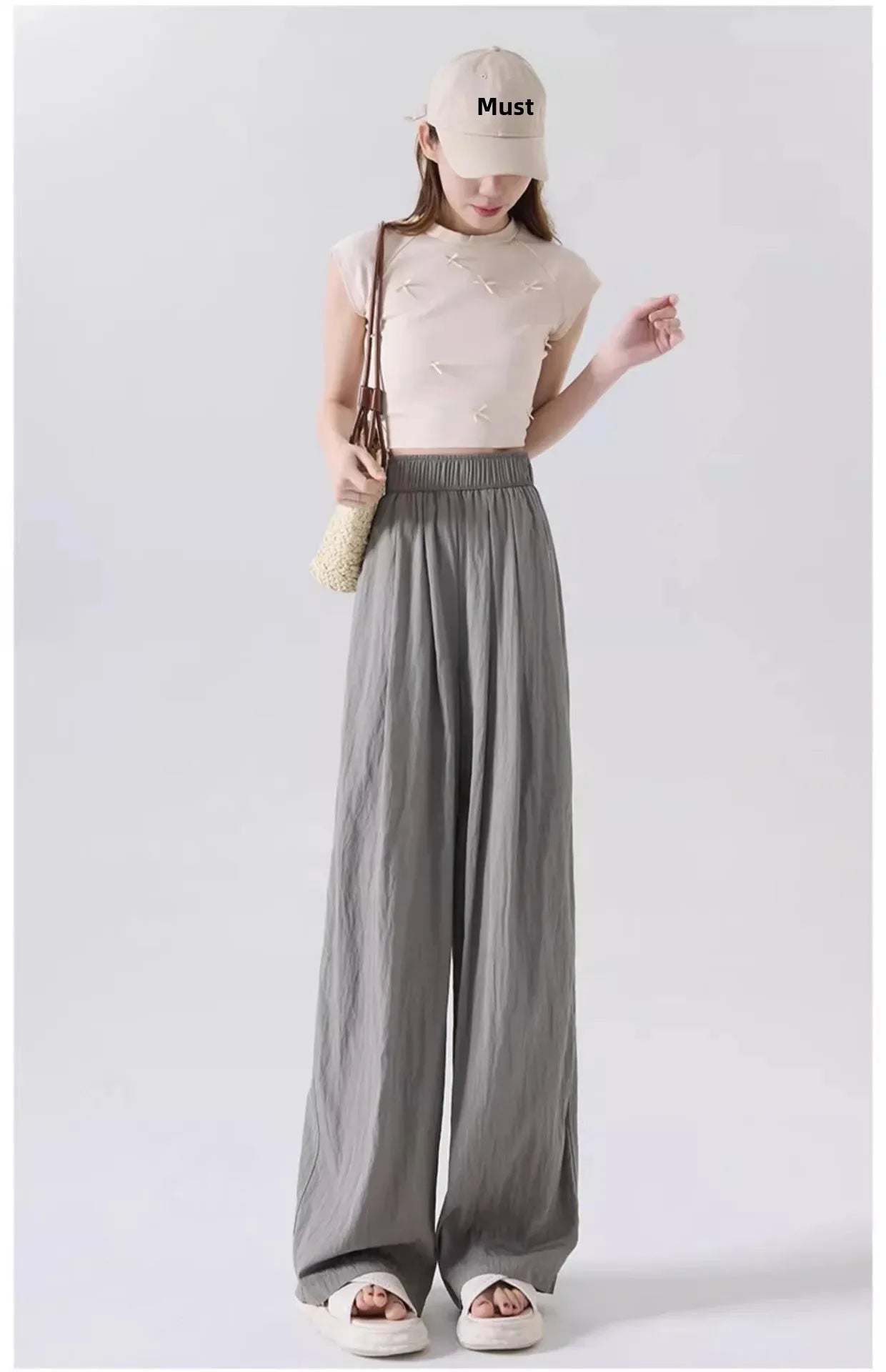 Ice Silk Wide Leg Pants Women's Summer Thin Drape Casual Japanese Lazy Style Long Straight Sumi Pants