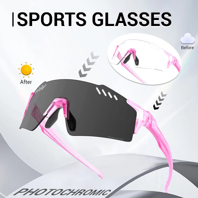 SCVCN Photochromic Cycling Glasss Rimless Outdoor Sports Running Drving Sunglasses for Men Goggles Mtb Bicycle Eyewear 1 Lens