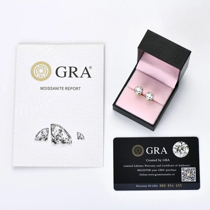 Lnngy GRA Certified 5mm/6.5mm Moissanite Earring 925 Sterling Silver Round Bubble Stud Earrings for Women Daily Jewelry Gift