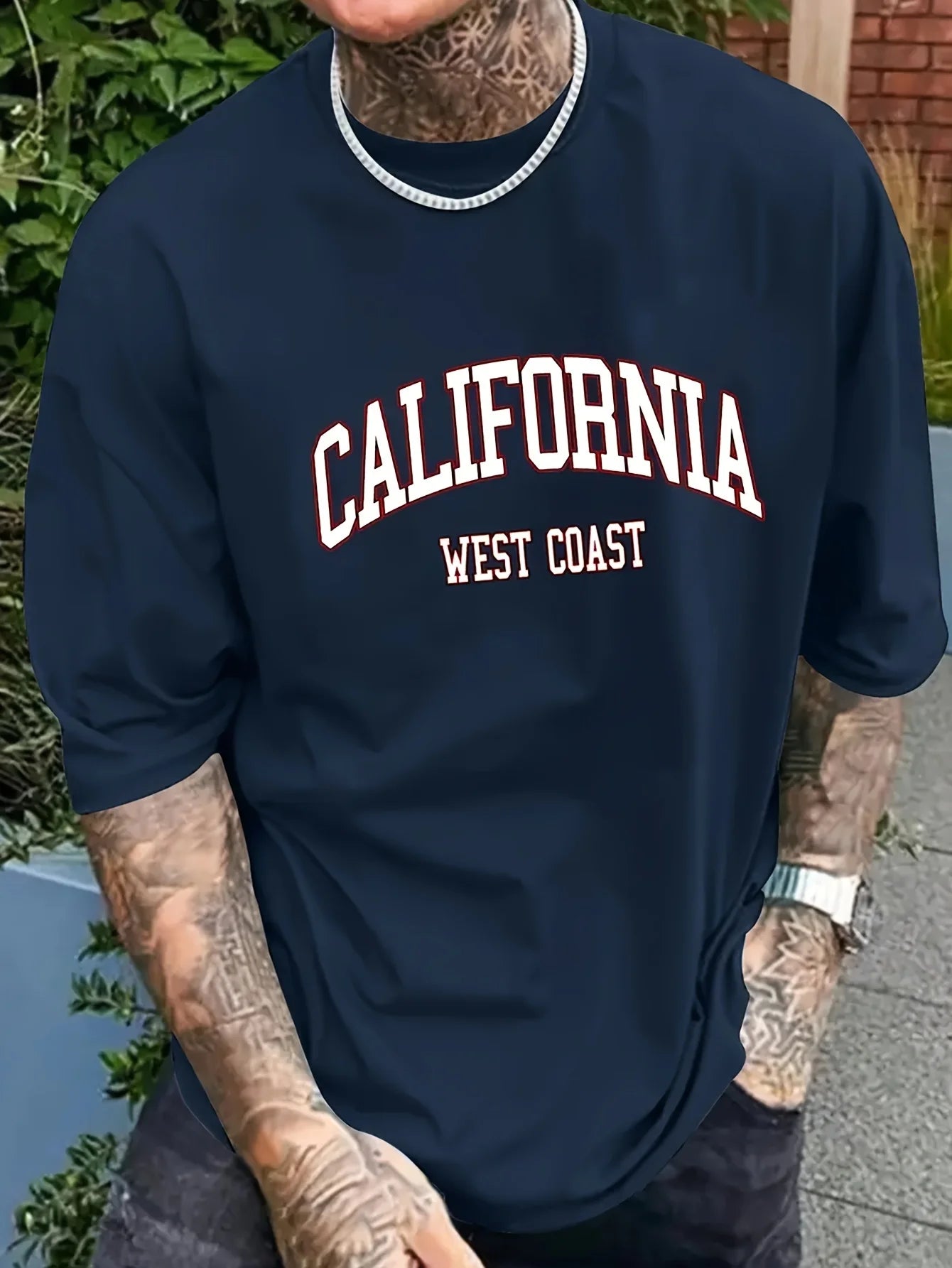 Summer Men's 100% Cotton Casual Sports Loose Large California West Coast Printed Comfortable Round Neck Short Sleeve T-shirt Top