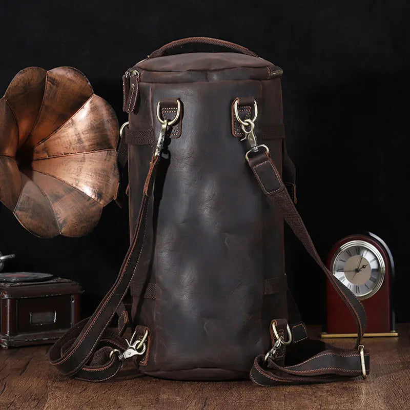 Luufan Unique Design Leather Backpack For Men Vintage Crazy Horse Leather Bucket Daypack Large Male Travel Bag Male Backpacks