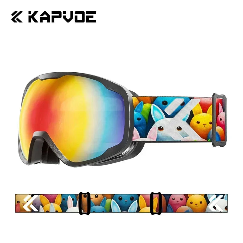 Kapvoe Kids Snow Goggles Skiing Sunglasses Professional Anti-fog Child Snowboard Goggles Double UV400 Kids Mask Glasses