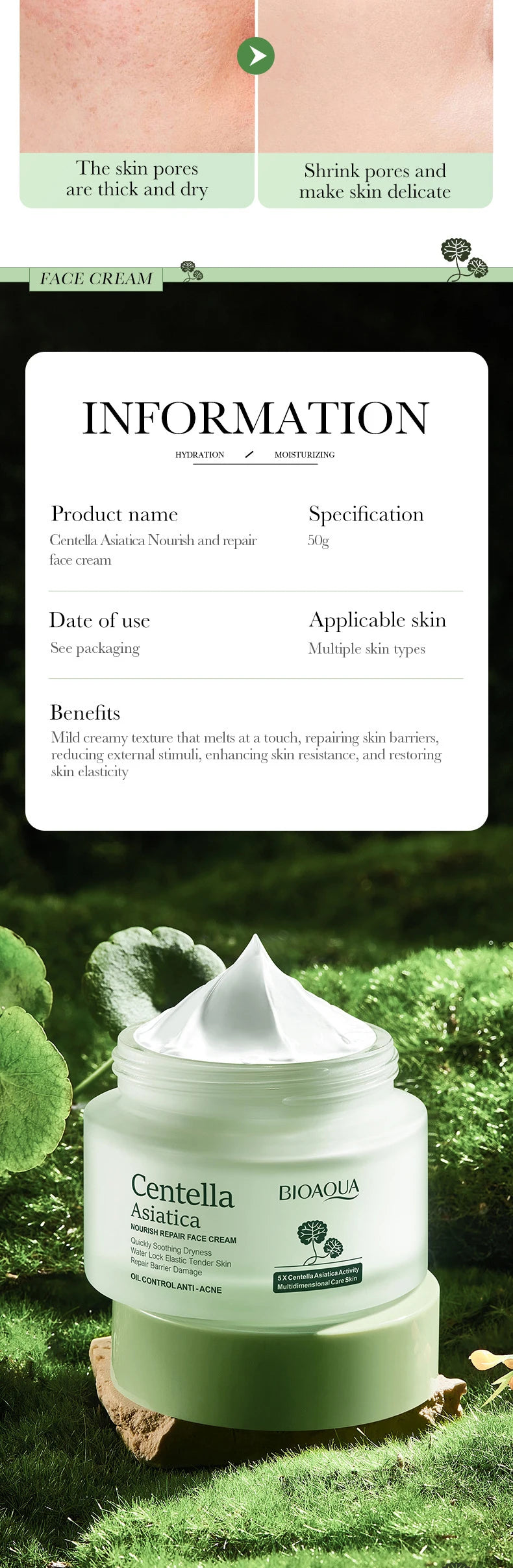 BIOAQUA Centella Asiatica Skin Care Sets Moisturizing Face Cream Anti Dark Circles Anti-aging Eye Cream Travel Size Skin Care