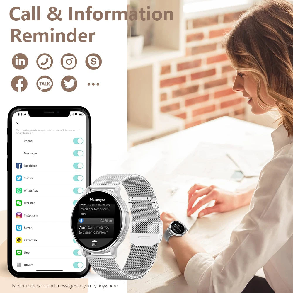 ساعة MEVADEN الذكية للاتصال بالبلوتوث للنساء، ساعة رياضية للرجال مزودة بمينا مخصصة، وتتبع معدل ضربات القلب، وساعة ذكية لنظام Android وIOS Y22