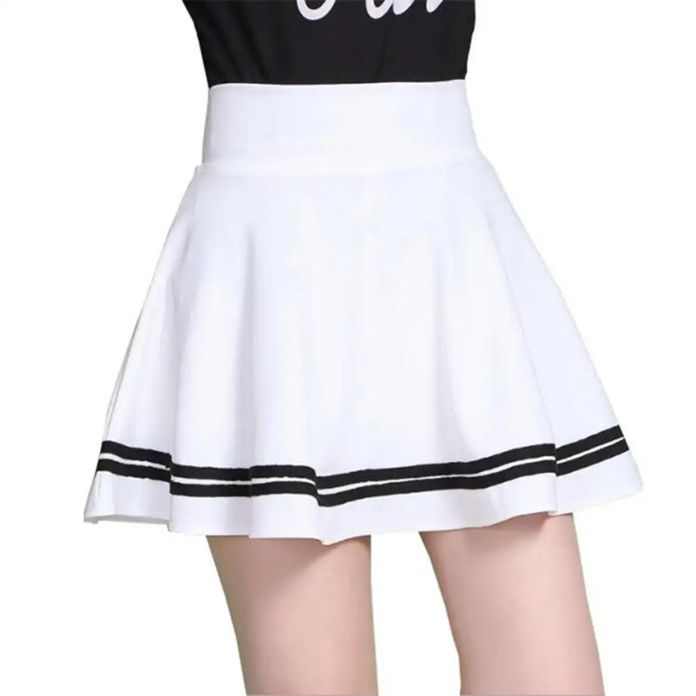Fashion Skirt Pleated Solid Color School Skirt High Waist School Women Stripe A Line Mini School Skirt