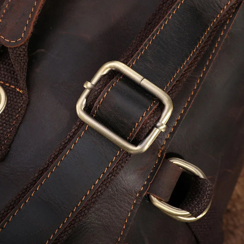 Luufan Unique Design Leather Backpack For Men Vintage Crazy Horse Leather Bucket Daypack Large Male Travel Bag Male Backpacks