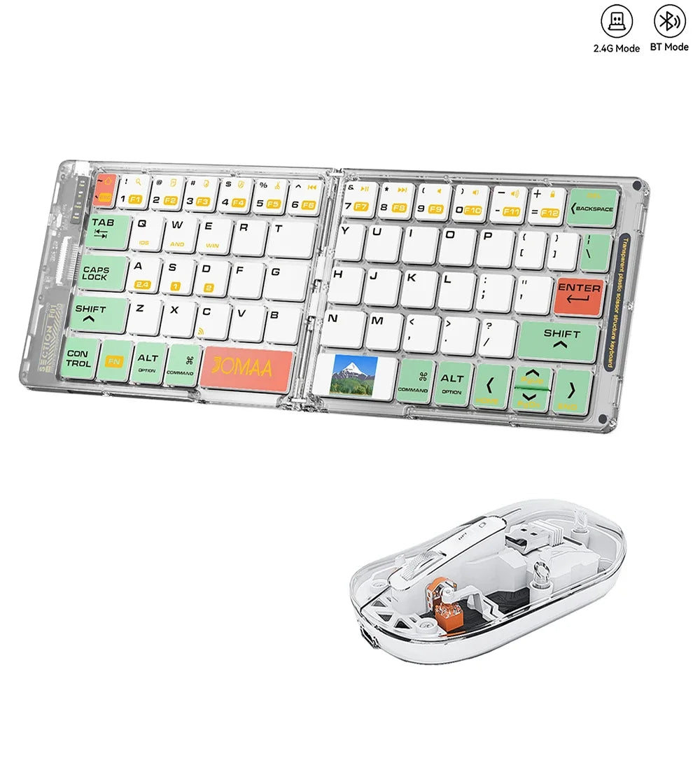 Foldable Keyboard and Mouse,Bluetooth5.1 Dual Modes Wirless Transparent Keyboard Rechargeable Full-Size Portable Travel Keyboard