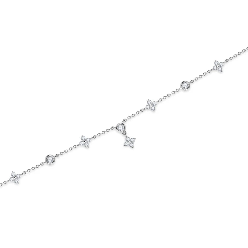 Lnngy Moissanite Four Leaf Flower Chain Bracelet for Women 925 Sterling Silver Niche Simple Desgin Bracelets Jewelry Accessories