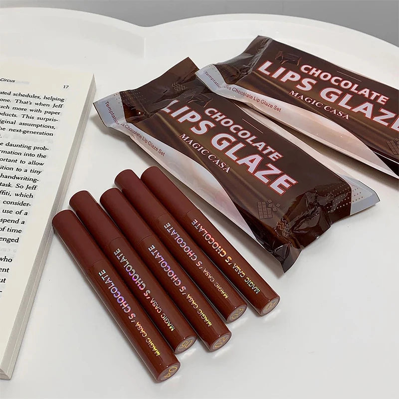 Chocolate five lip glaze set Mist matte lipstick girl student