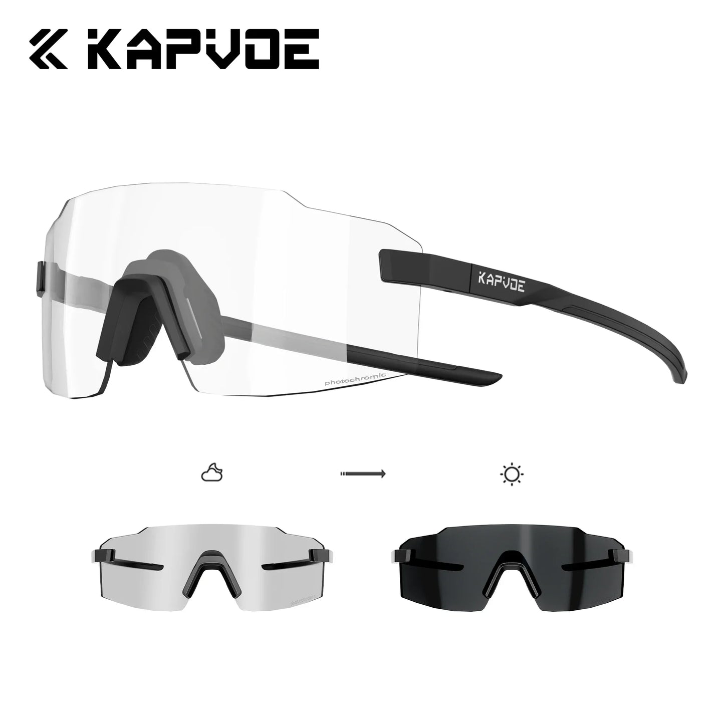 Kapvoe Light-Weight Photochromic Runnning Sunglasses Cycling Glasses for Men Adjustable Nose Pad Women UV400 Hiking Eyewear