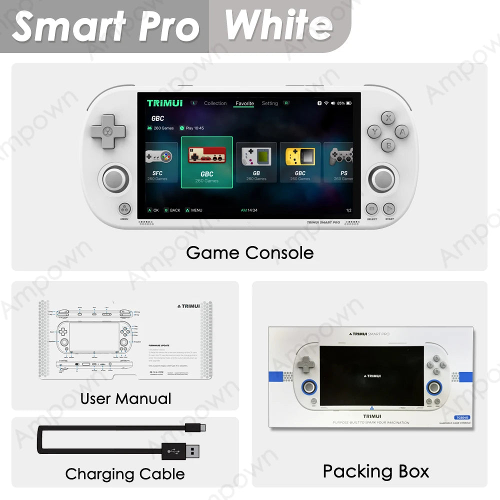 وحدة تحكم ألعاب محمولة Trimui Smart Pro بشاشة IPS مقاس 4.96 بوصة ونظام Linux وعصا تحكم وإضاءة RGB ومشغل ألعاب فيديو كلاسيكي Smartpro هدية