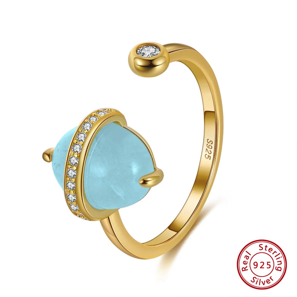 ORSA JEWELS 925 Sterling Silver Natural Aquamarine Earrings Necklace Ring Set 14K Gold Plated for Women Jewelry Sets Gift SSGM04