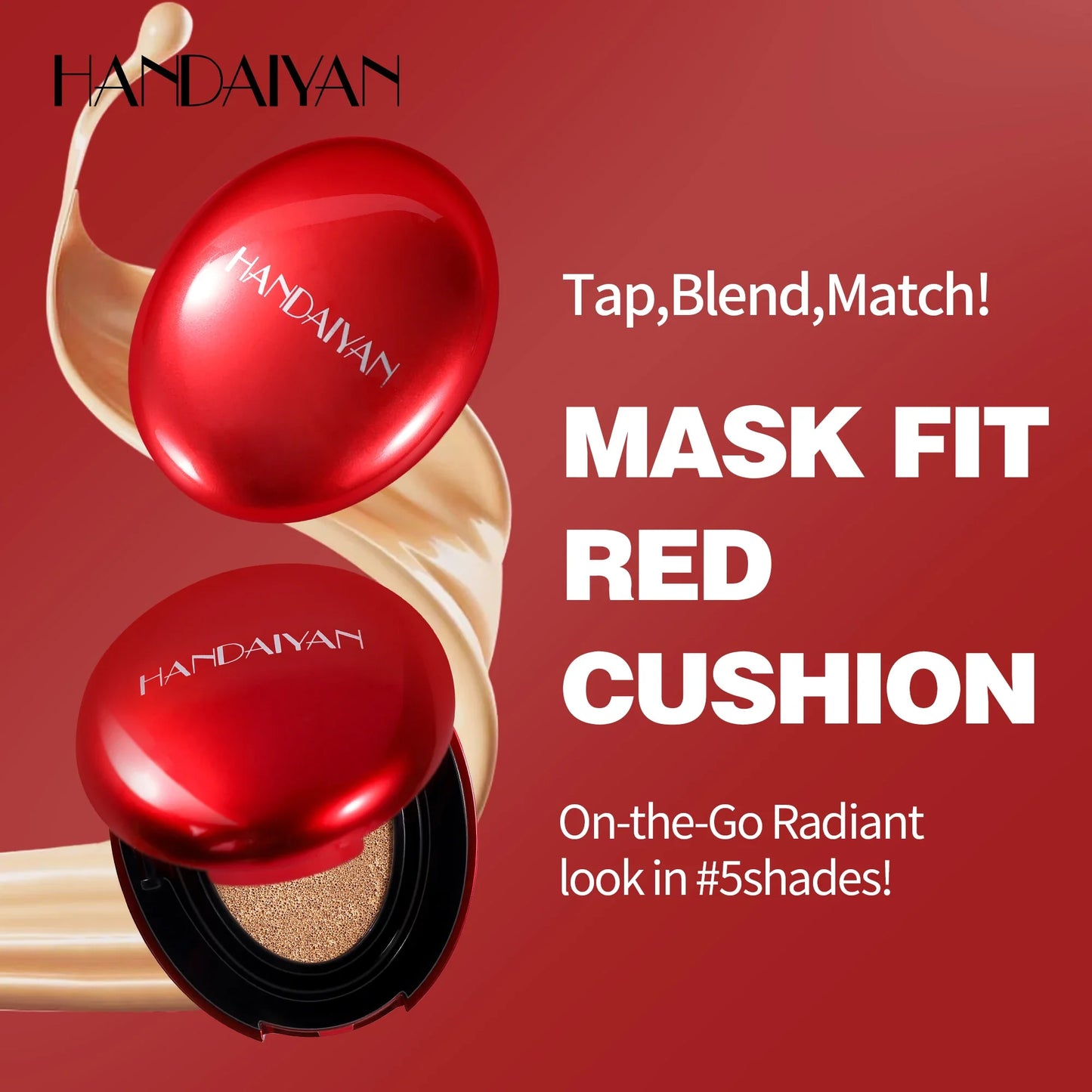 HANDAIYAN 5Color Red Box Concealer Cushion For Easy Application And Long-Lasting Skin Touching Face With Puff For Women's Makeup